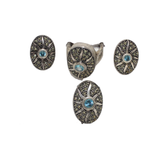 3pcs Pendant Earrings Ring Set 925 Sterling Silver Zircon & Marcasite Stone Women Gift E523 